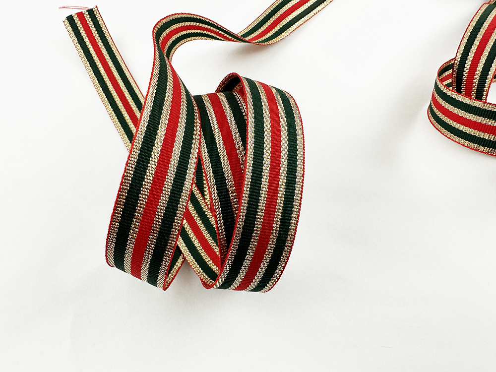 綴金紅綠緞帶/平織