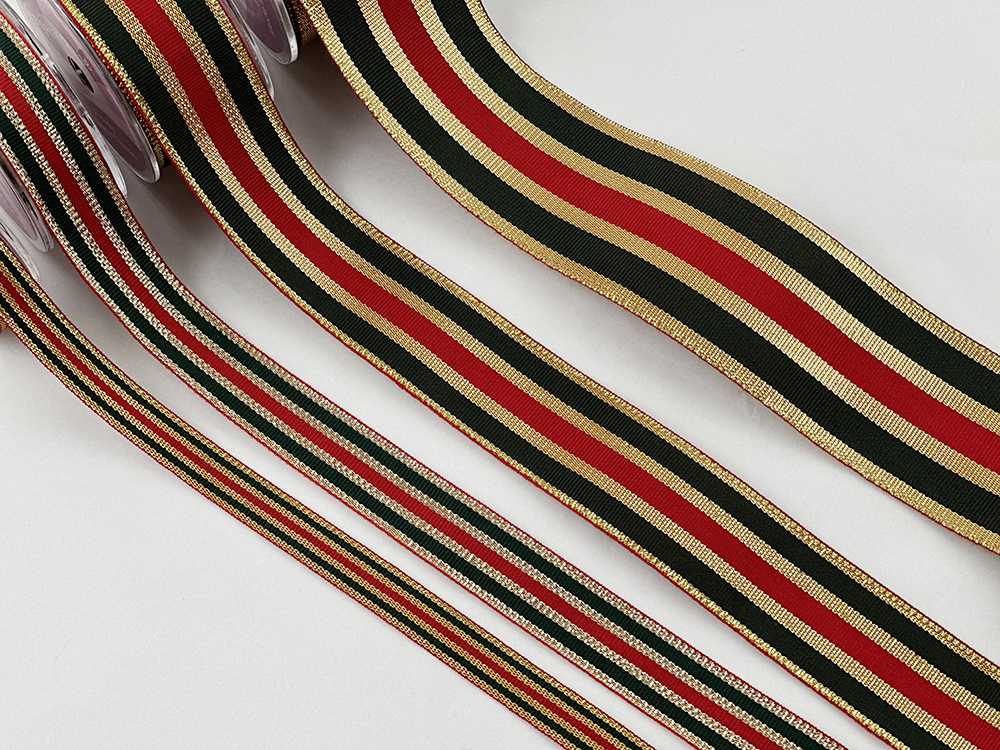 綴金紅綠緞帶/平織