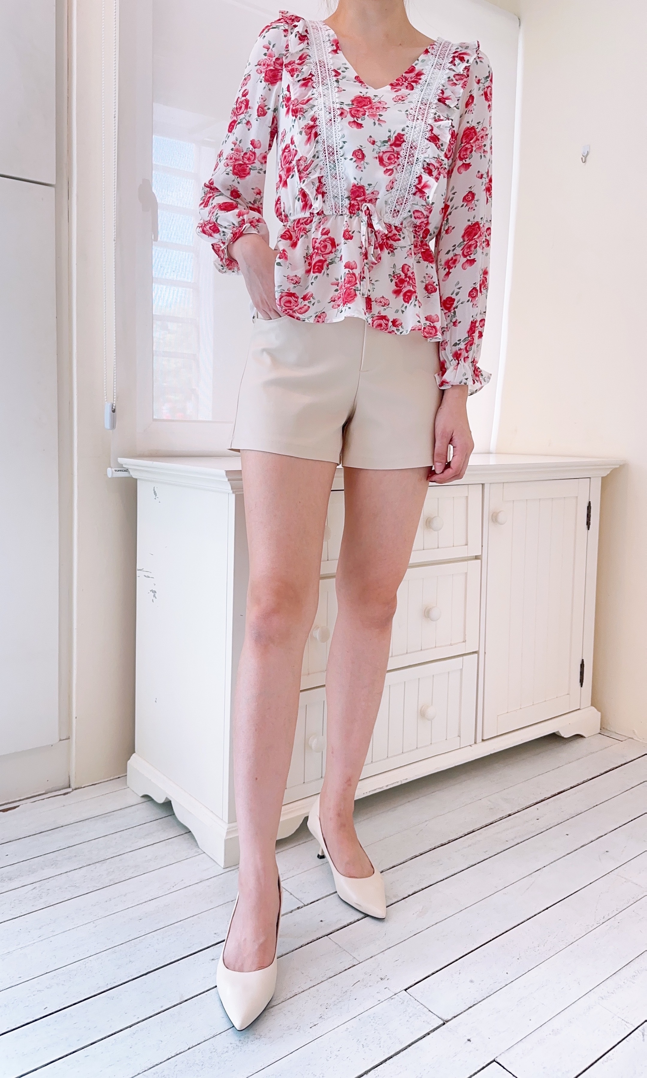 FLOWERS CHIFFON PEPLUM BLOUSE