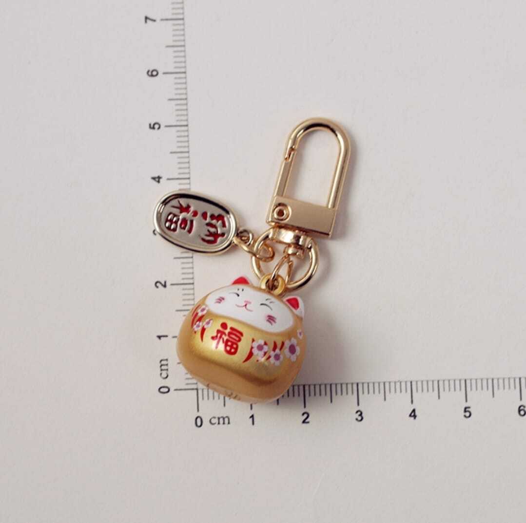 Japanese Chery Blossom hollow bell Fortune Cat keychain