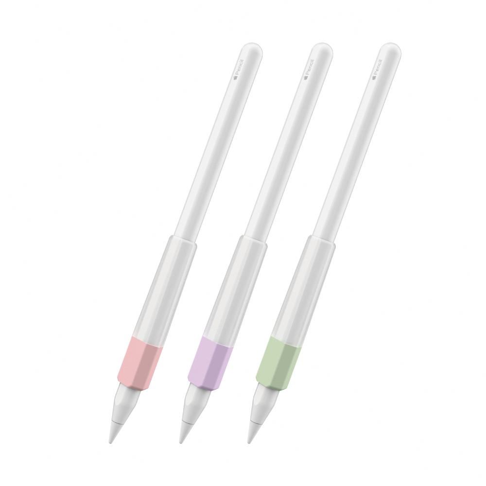 AHAStyle Apple Pencil 手感升級防滑升級 矽膠雙色果凍握筆套 粉+紫+綠(三組入)