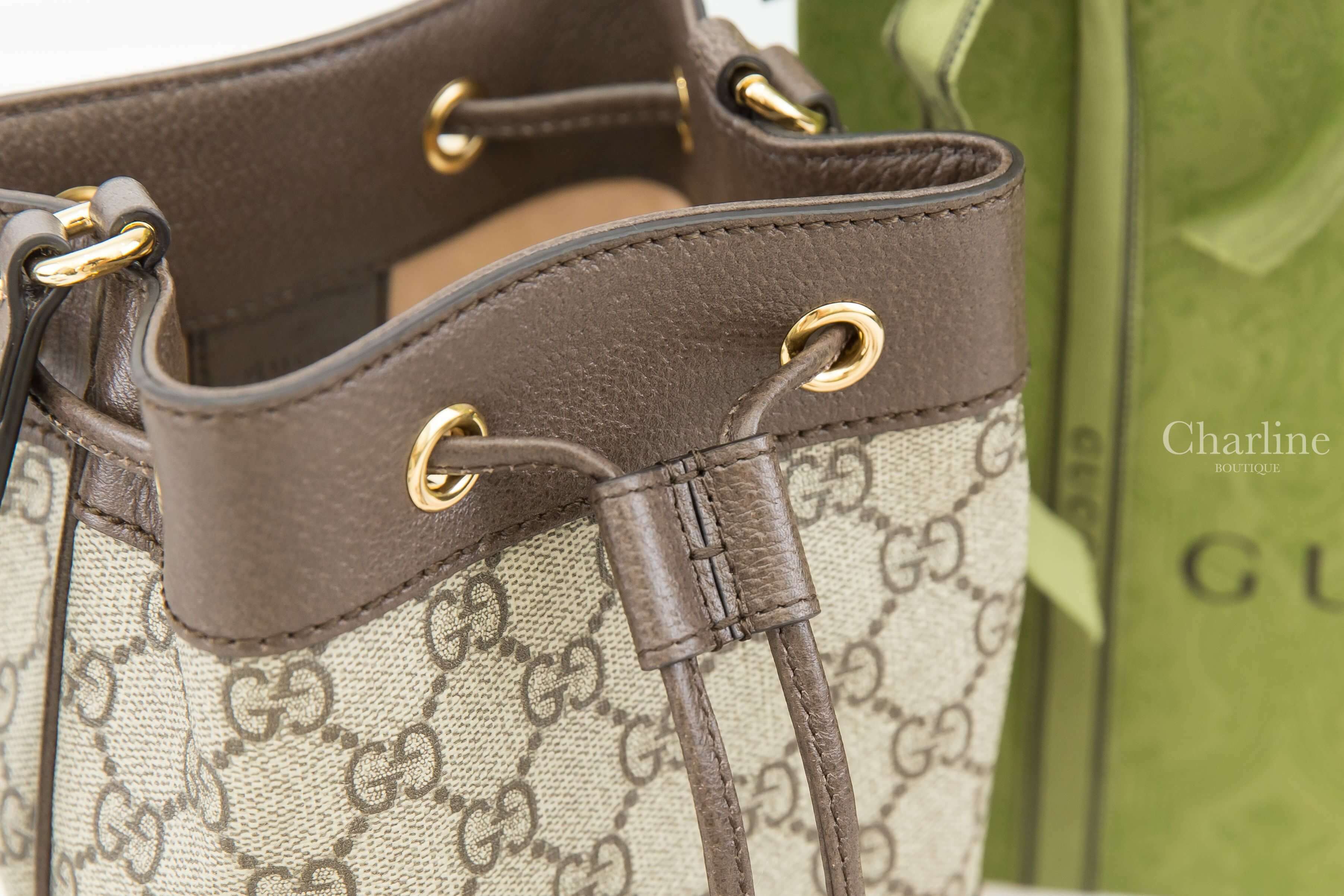 Gucci Ophidia Mini Gg Bucket Bag 米色/烏木色GG紅綠條紋迷你水桶肩背包