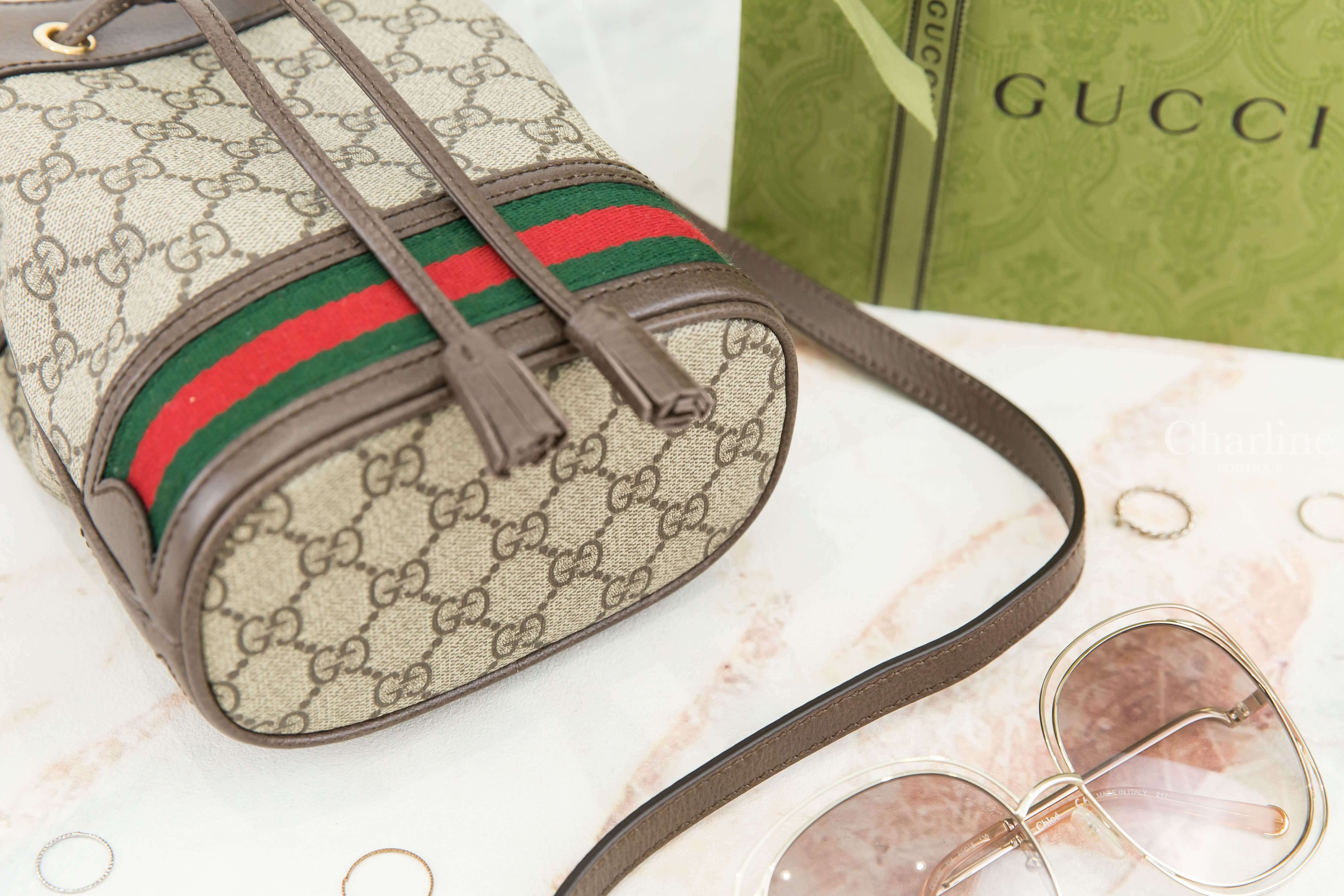 Gucci Ophidia Mini Gg Bucket Bag 米色/烏木色GG紅綠條紋迷你水桶肩背包-Charline Boutique 精品代購