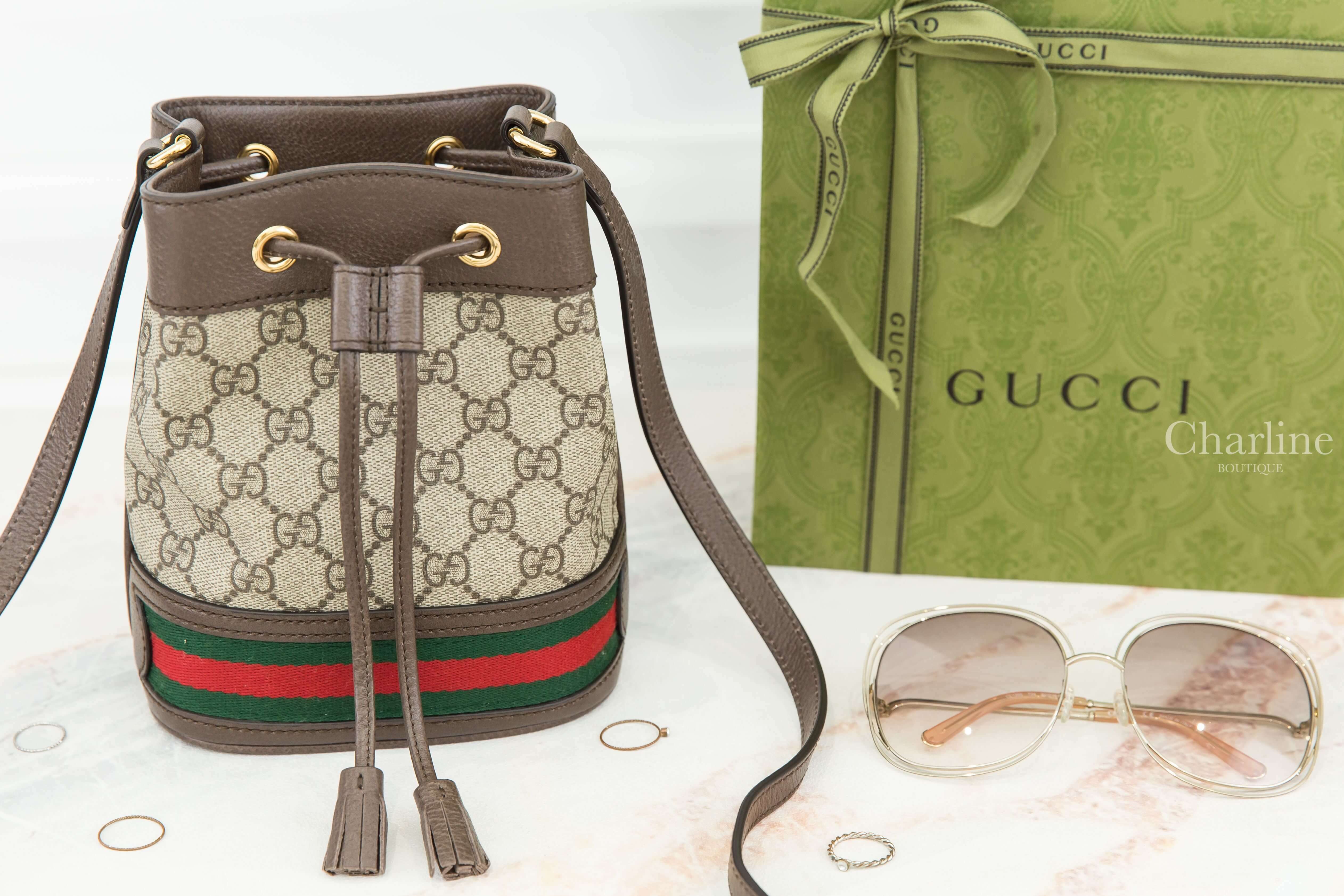 Gucci Ophidia Mini Gg Bucket Bag 米色/烏木色GG紅綠條紋迷你水桶肩背包-Charline Boutique 精品代購