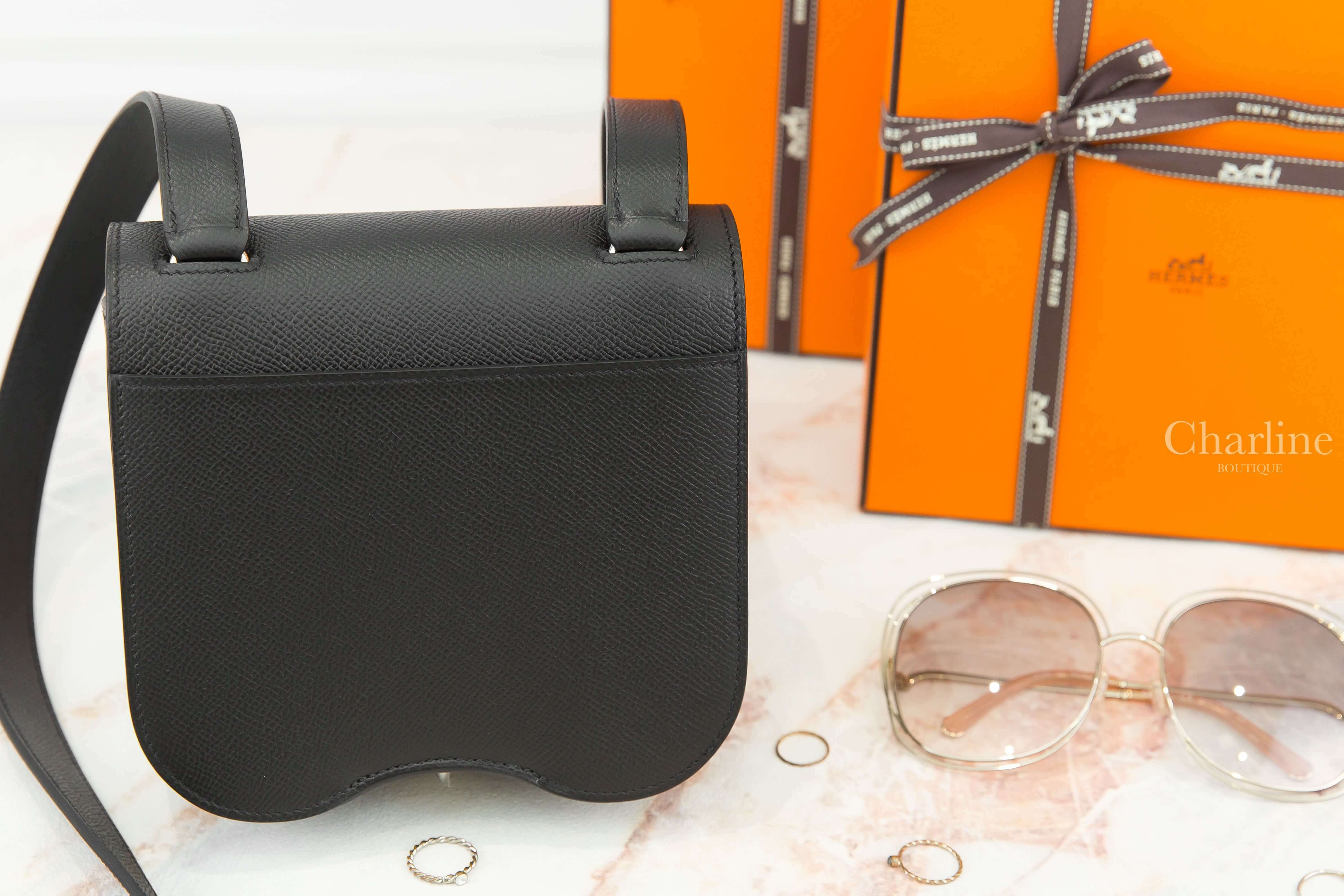 Hermès Della Cavalleria Mini Bag 89 Noir Epsom U刻黑色銀釦肩背包-Charline Boutique 精品代購