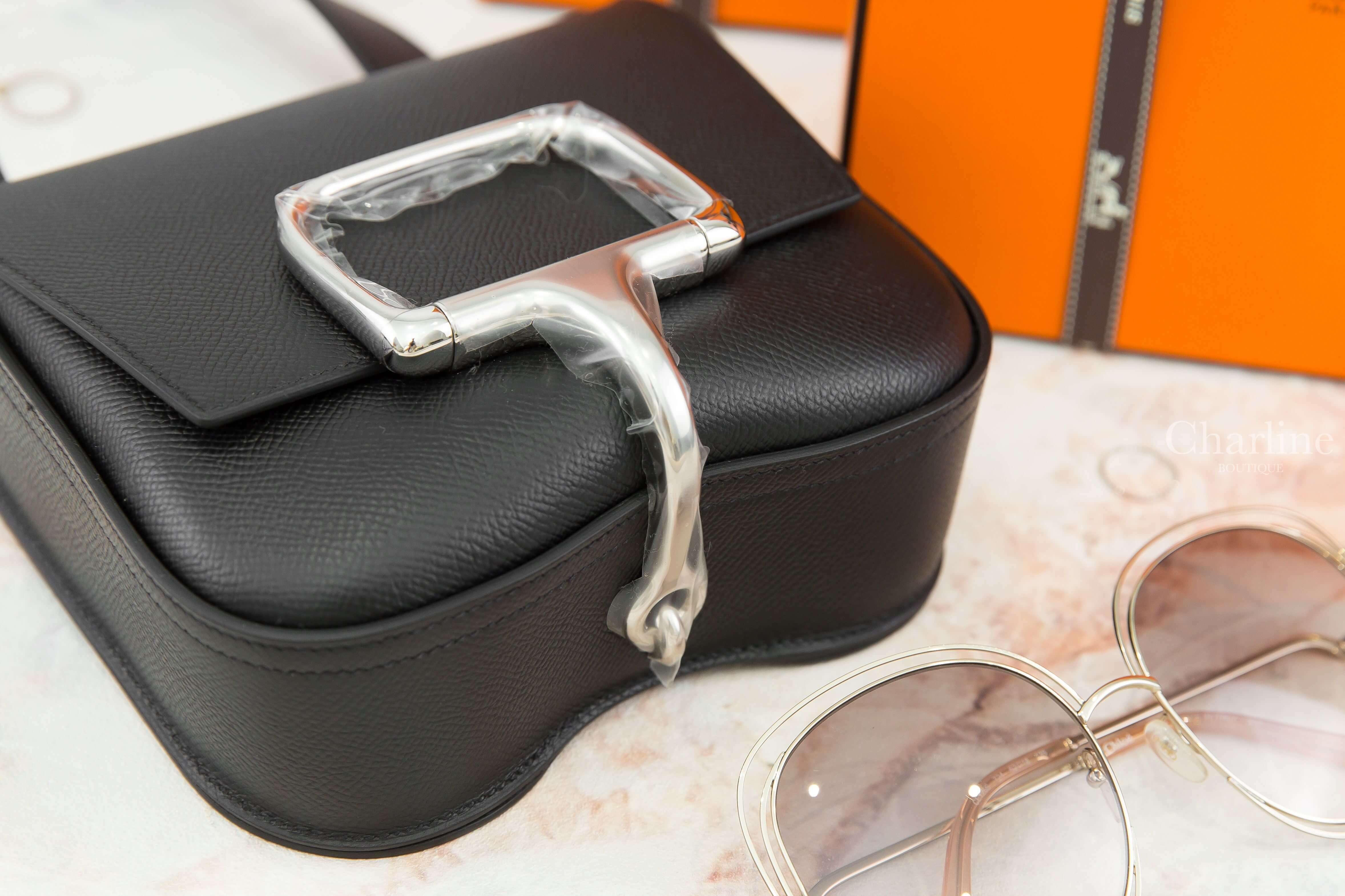 Hermès Della Cavalleria Mini Bag 89 Noir Epsom U刻黑色銀釦肩背包-Charline Boutique 精品代購