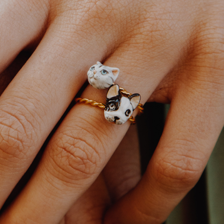 NACH 法國鬥牛犬螺旋紋瓷戒指