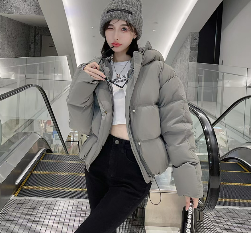 KOREA正韓 - <現貨> 花苞帽造型90%羽絨短版澎澎外套 (灰)