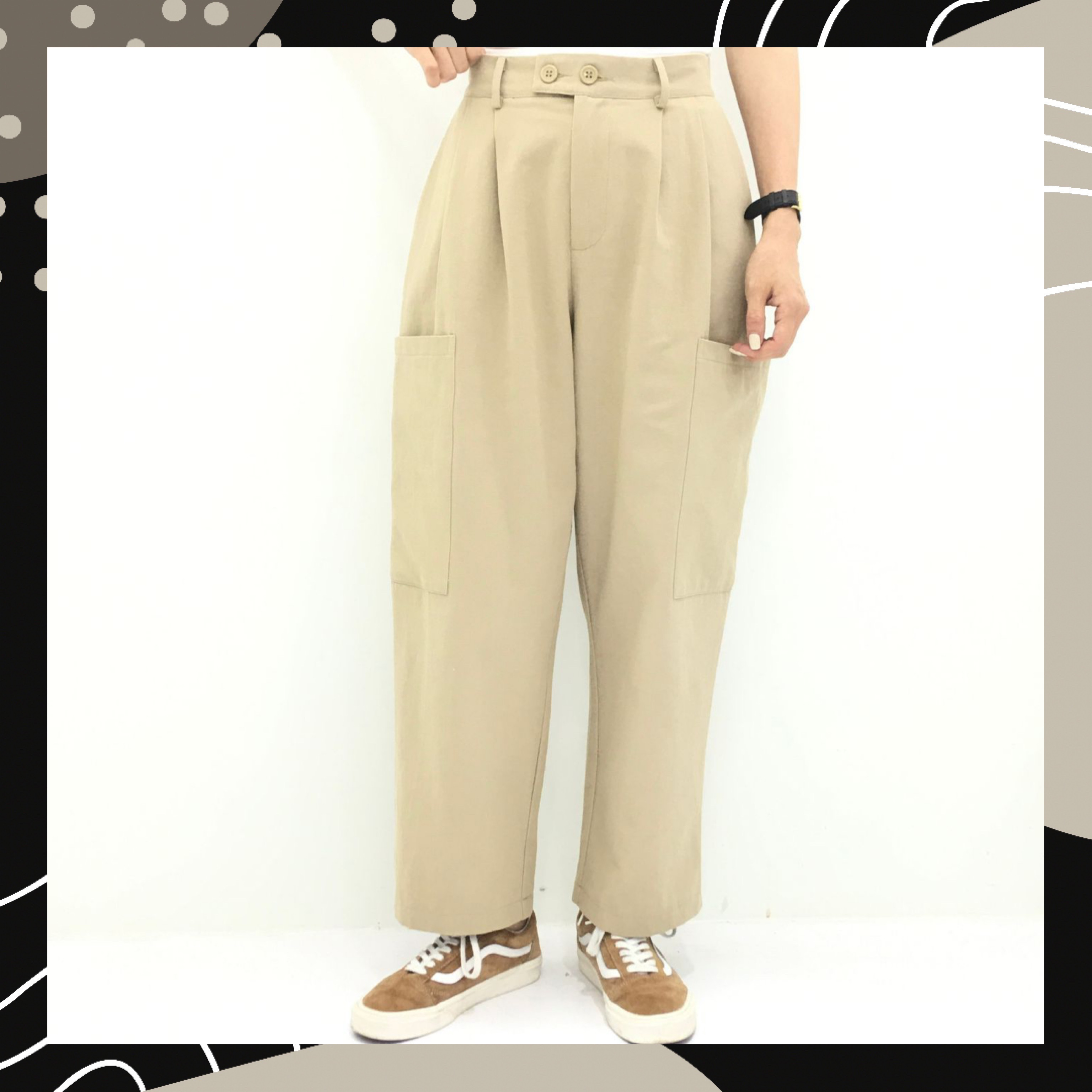 【BONNIE】兩邊則袋斜布褲