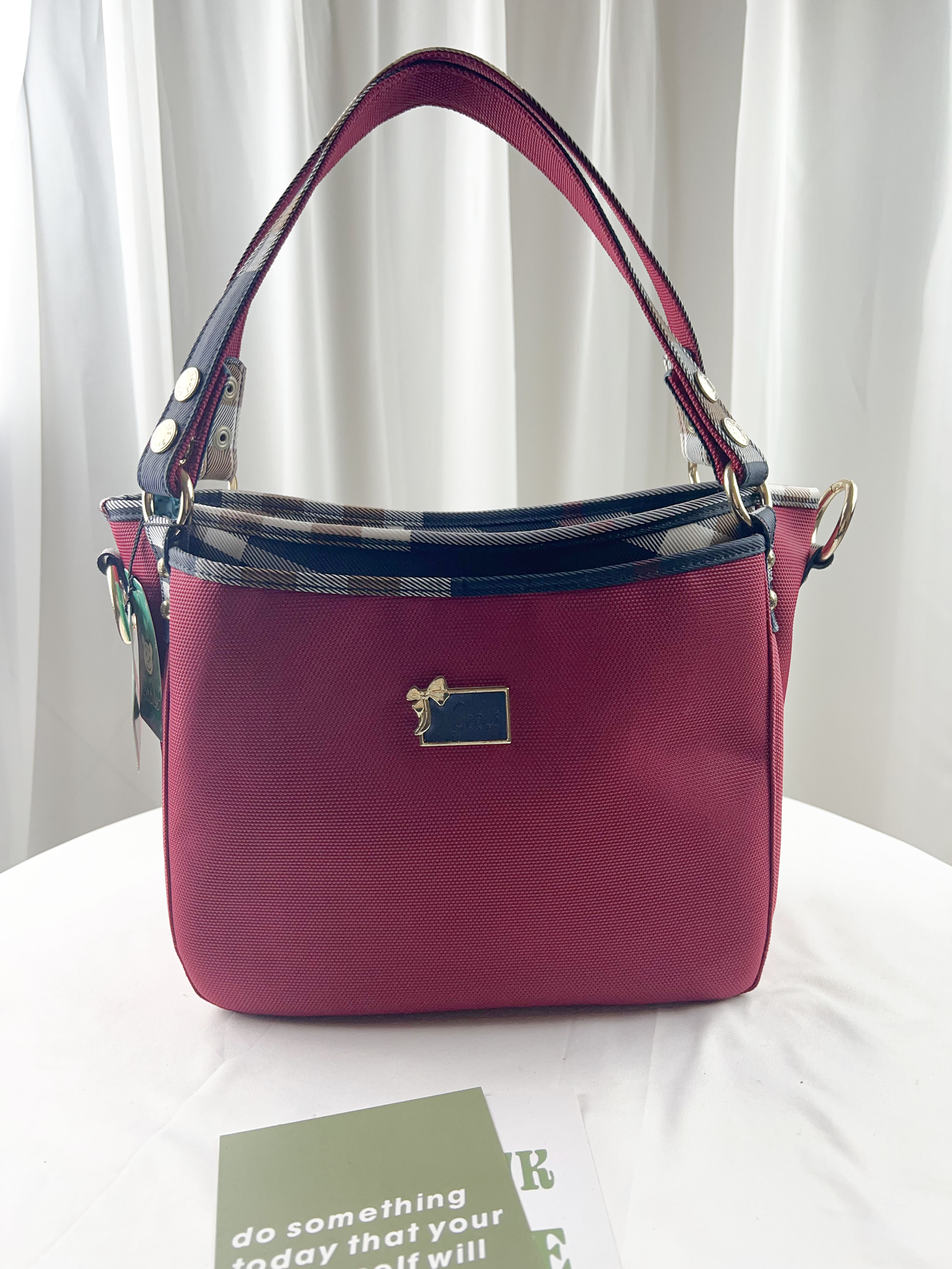 GOODS 紅格紋拼色防潑水手提包 / 側背包 #29161