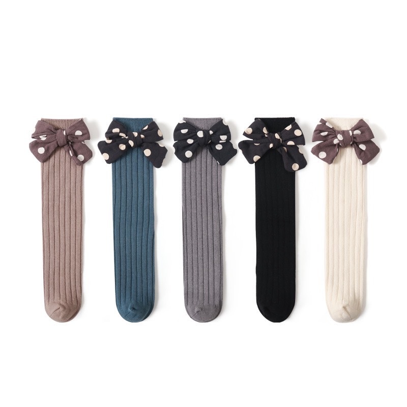 蝴蝶結點點無腳跟襪