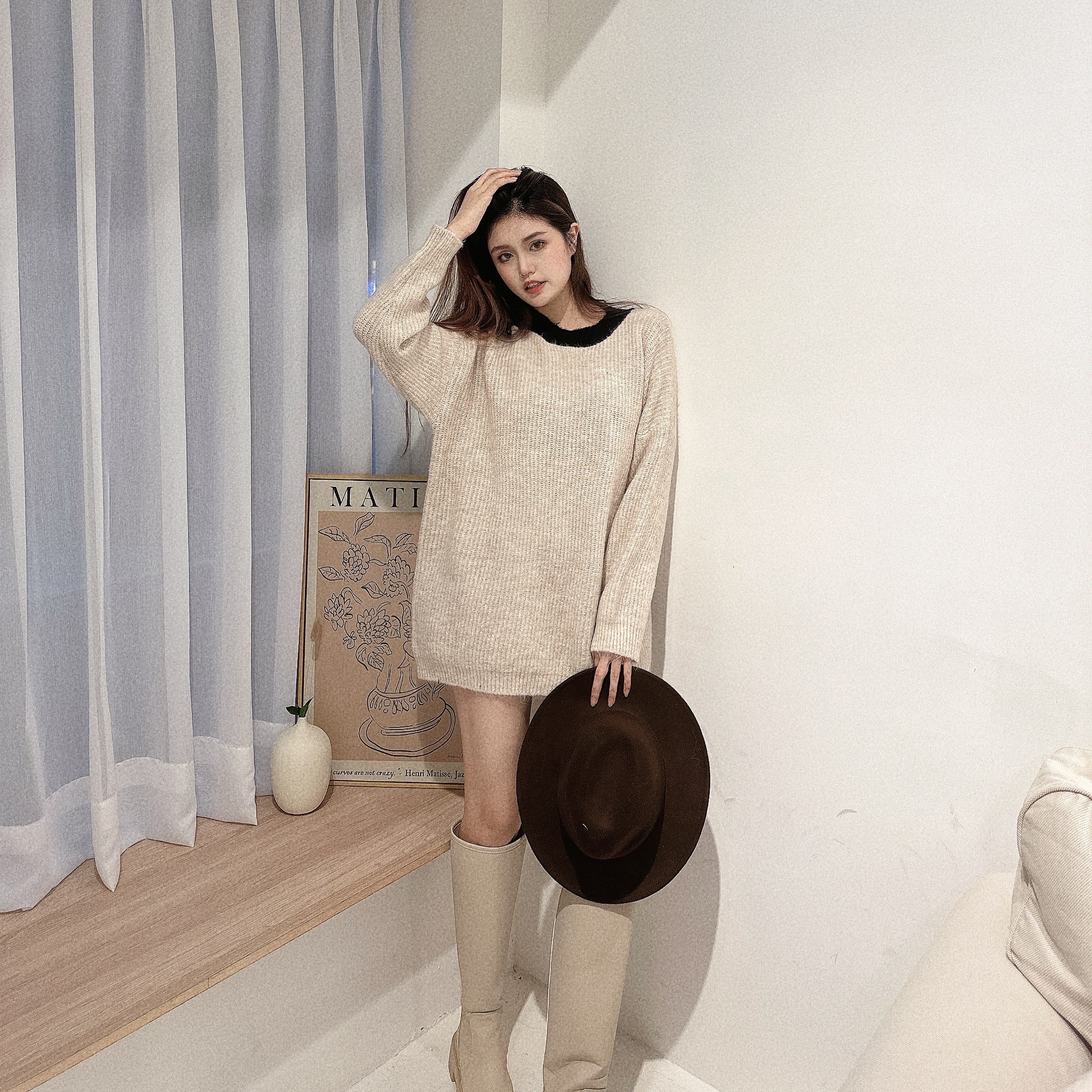 軟綿撞色圓領針織毛衣/二色