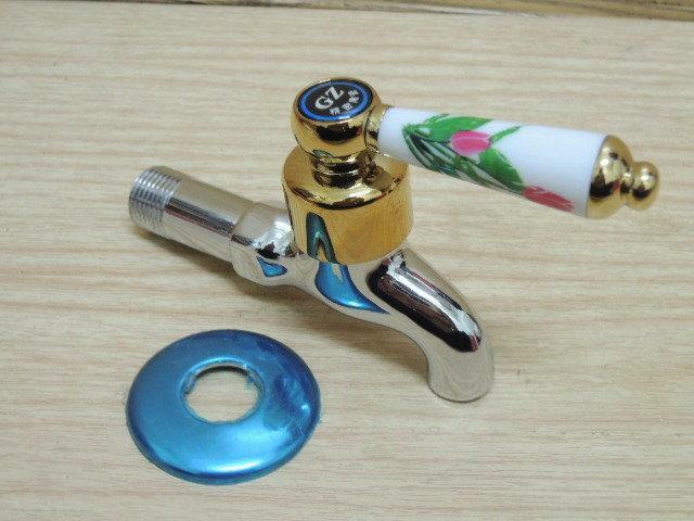 ＊中崙五金【附發票】GZ 壁式水龍頭 彩繪陶瓷長栓 花柄水龍頭 精密陶瓷芯 耐用度高 SK-102