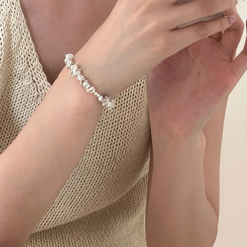 手工天然不規則貝殼珠｜純銀手鍊