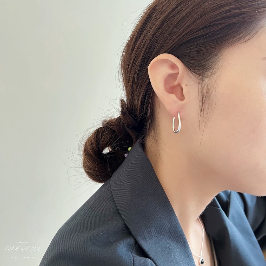 橢圓後扣圈圈｜全純銀耳環