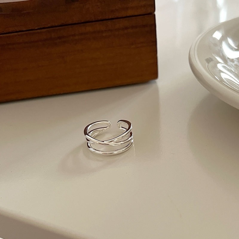 交叉線雙層戒｜純銀戒指