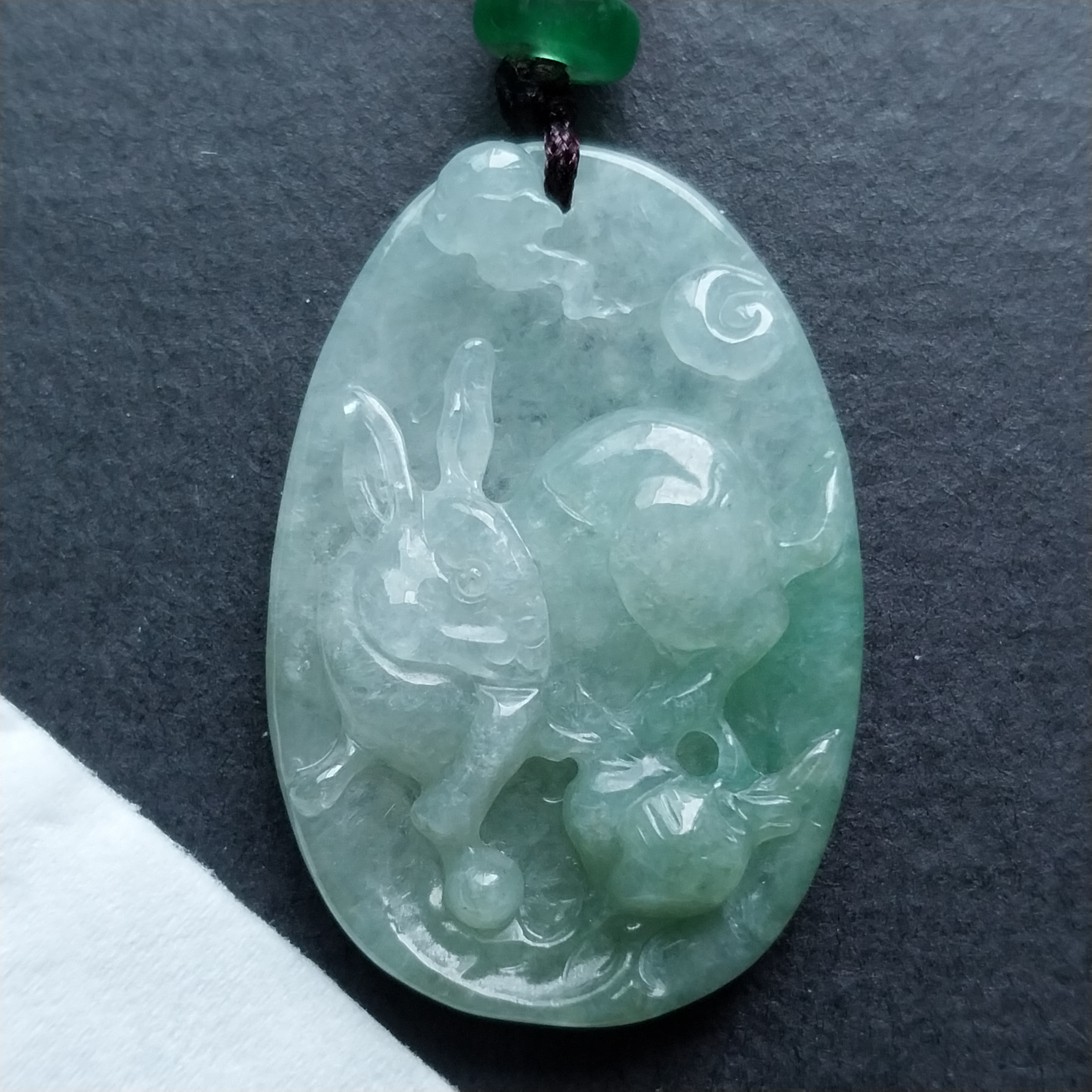冰糯小兔牌吊墜, 天然翡翠A玉, 緬甸玉, Jade, Jadeite