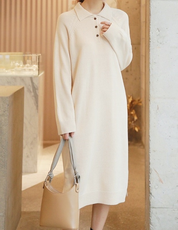 黑S【零碼出清不退換】POLO領直筒針織洋裝