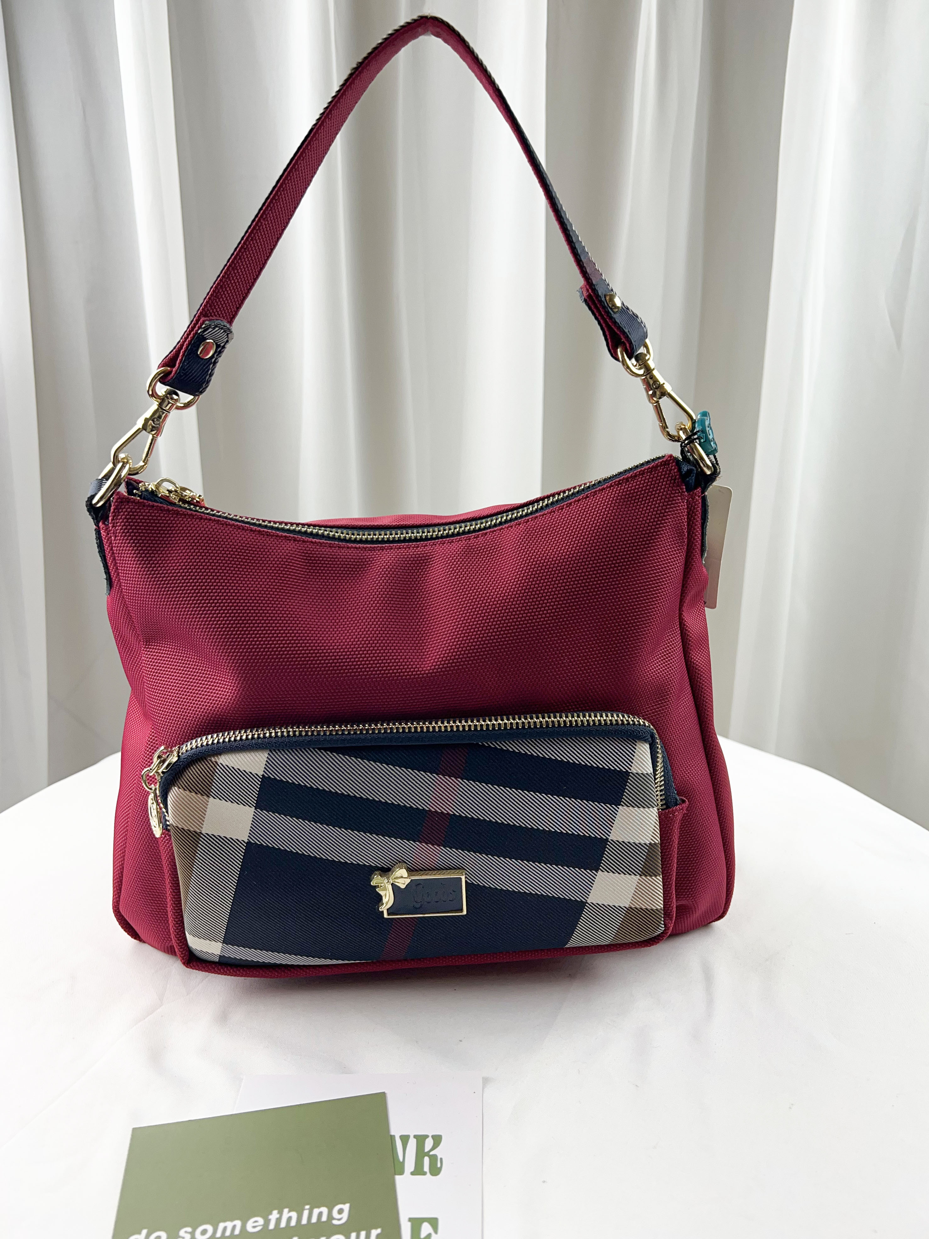 GOODS 紅格紋拼色防潑水肩背包 / 側背包  #1928