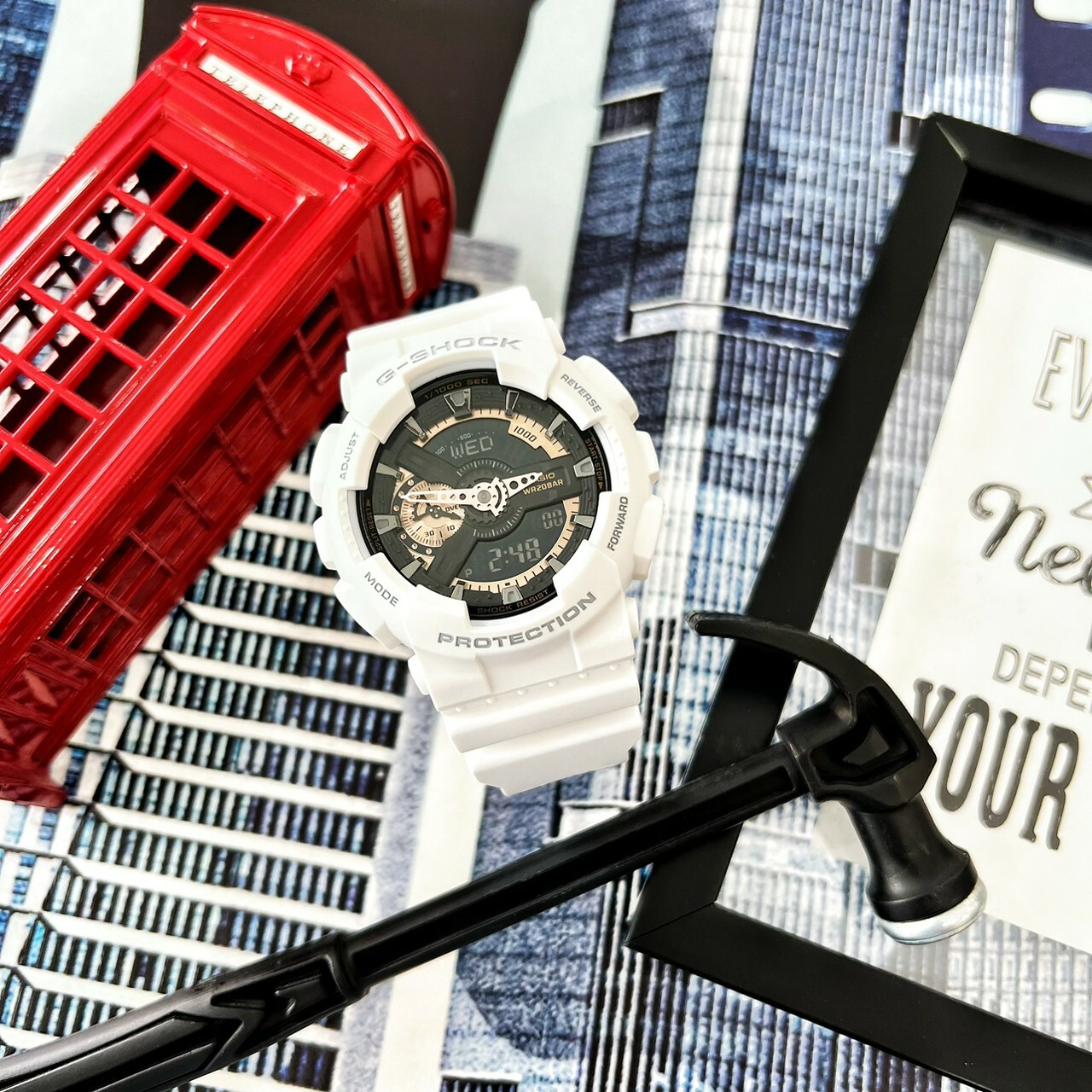 【G-SHOCK】大錶殼系列-白色玫瑰金雙顯運動錶 GA-110RG-7A 51.2mm 現代鐘錶