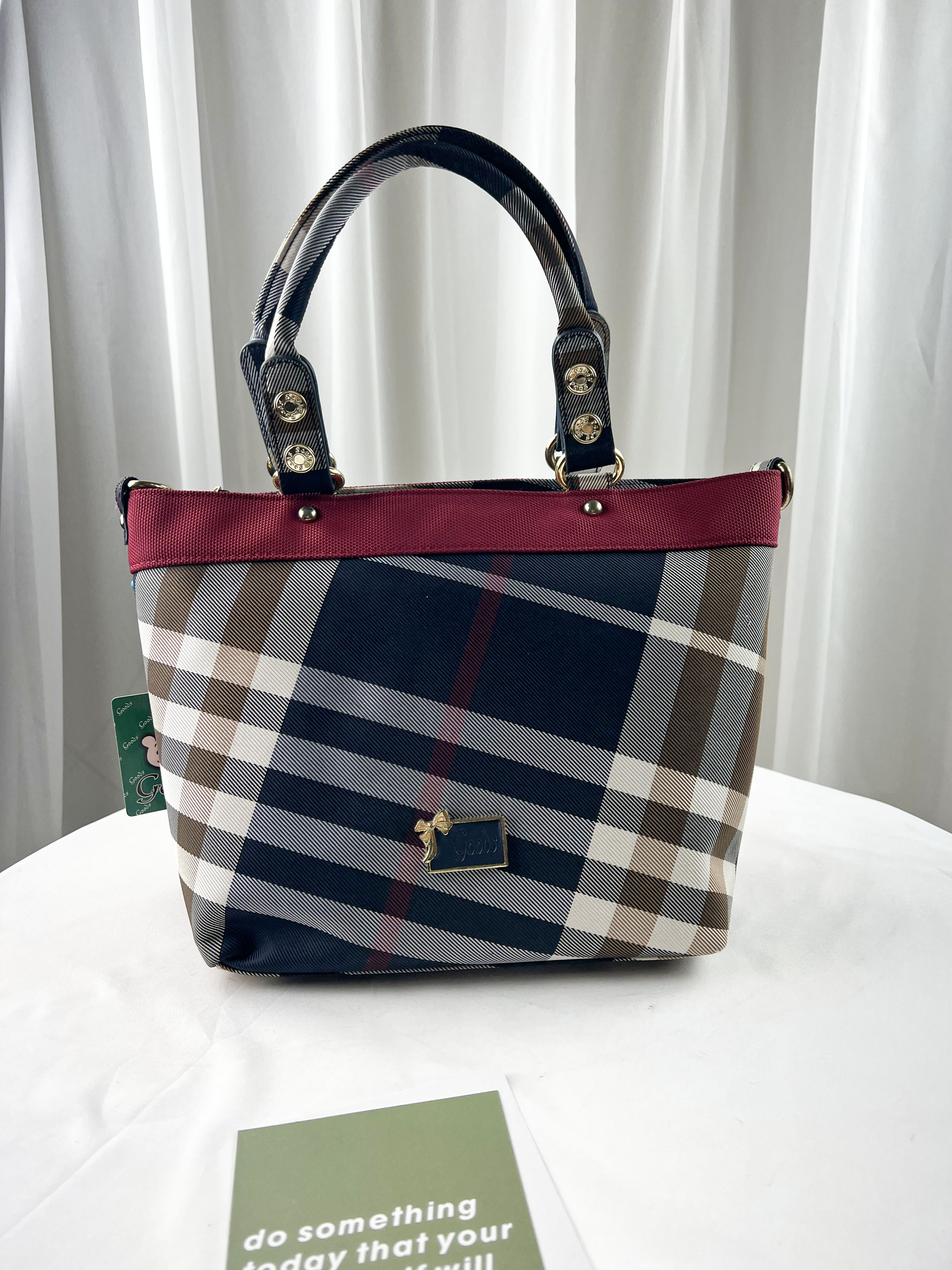 GOODS 紅格紋拼色防潑水手提包 / 側背包 #2657