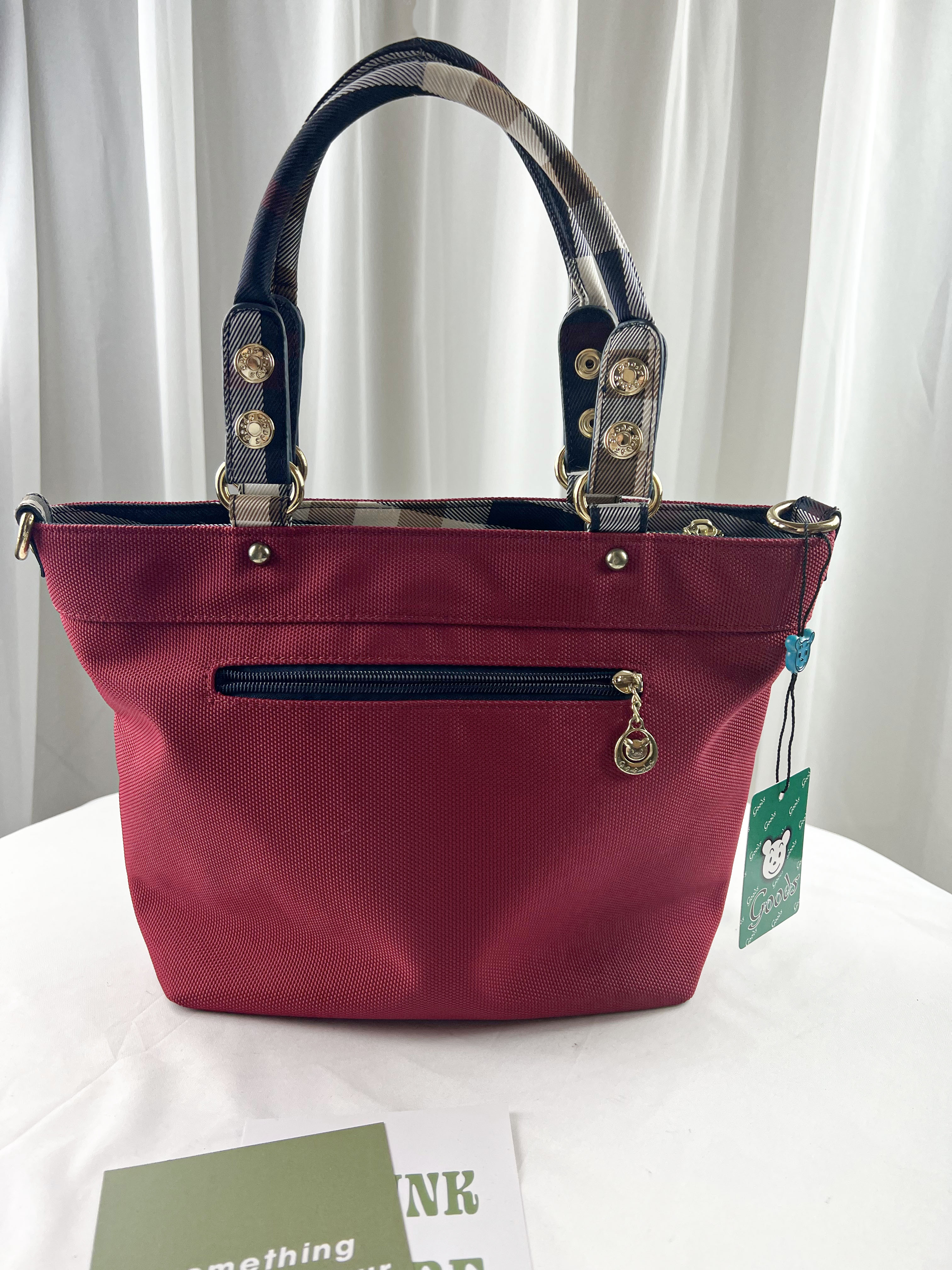 GOODS 紅格紋拼色防潑水手提包 / 側背包 #2657