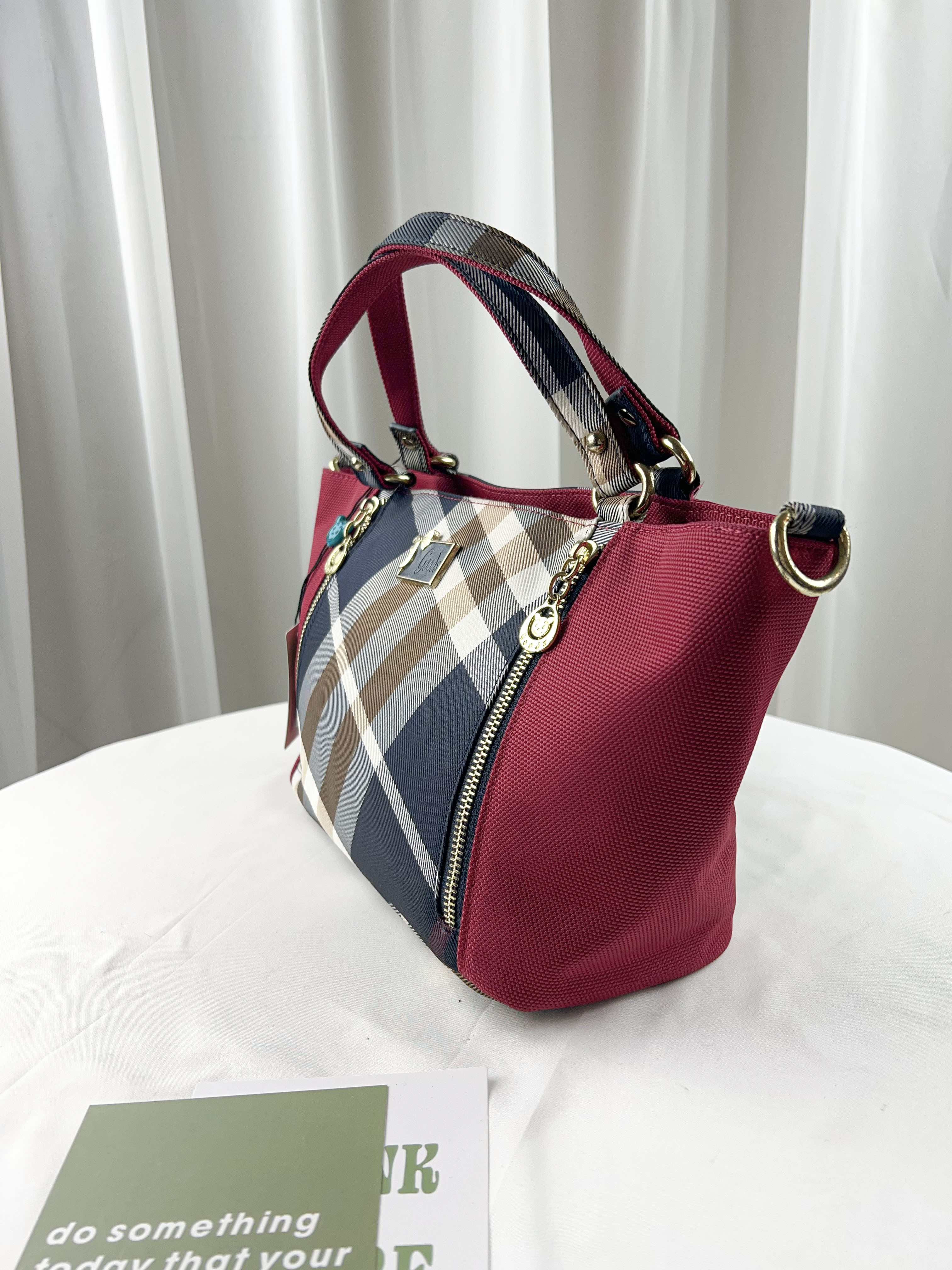 GOODS 紅格紋拼色防潑水手提包 / 側背包 #2615