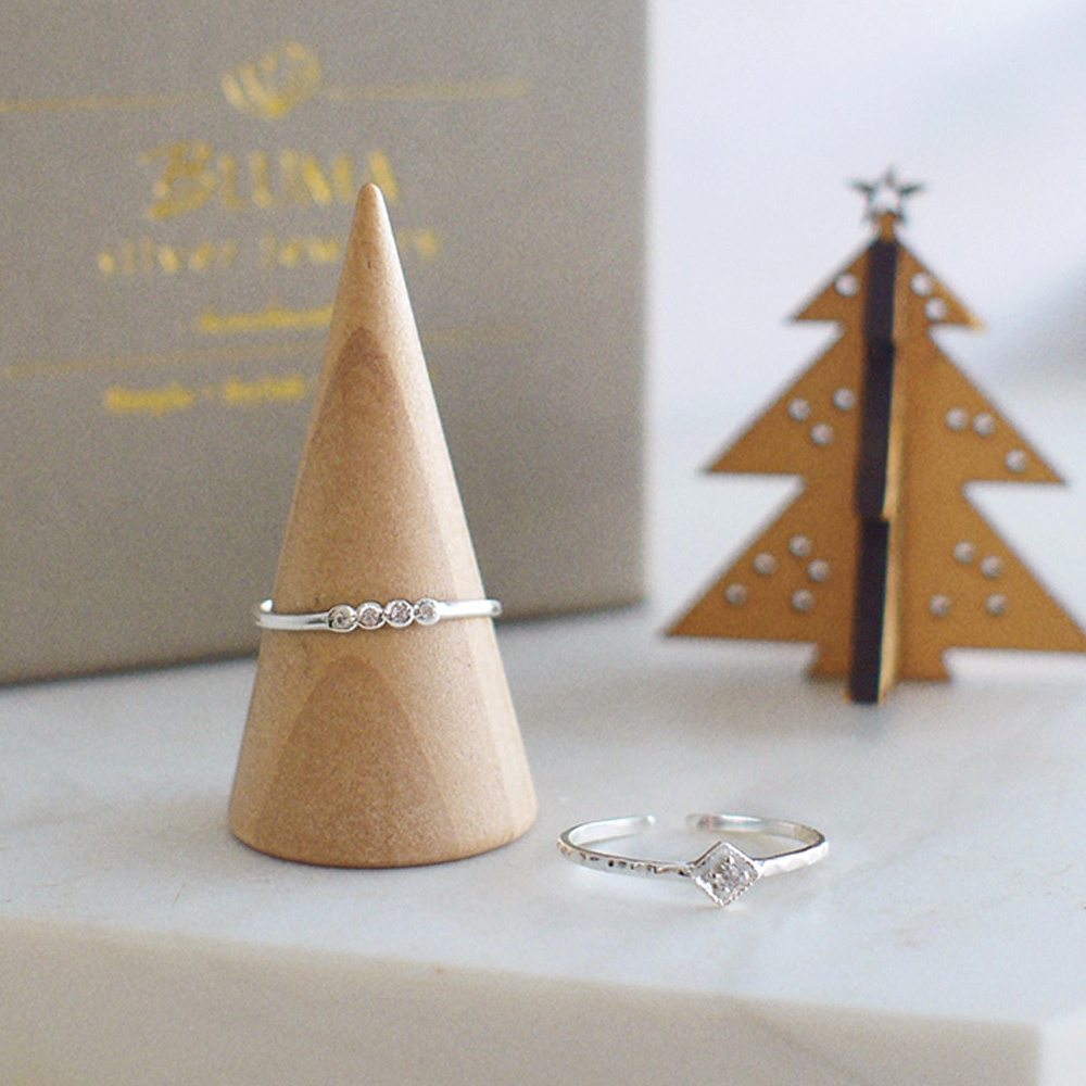 閃耀花環純銀戒指二入組/G02 女生禮物 細線條戒指 925純銀花圈方塊戒子 可調式戒圍