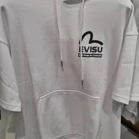 [S] EVISU BACK BAND COLOR MATCHING HOODED LOOSE FIT T-SHIRT,WHITE, EU2MTS711-WHITE (SEV149)