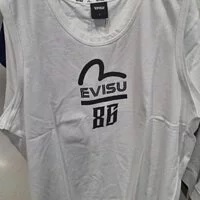 [S] EVISU BACK BAND COLOR MATCHING SLEEVELESS LOOSE FIT T-SHIRT, WHITE, EU2UTS713-WHITE (SEV151)