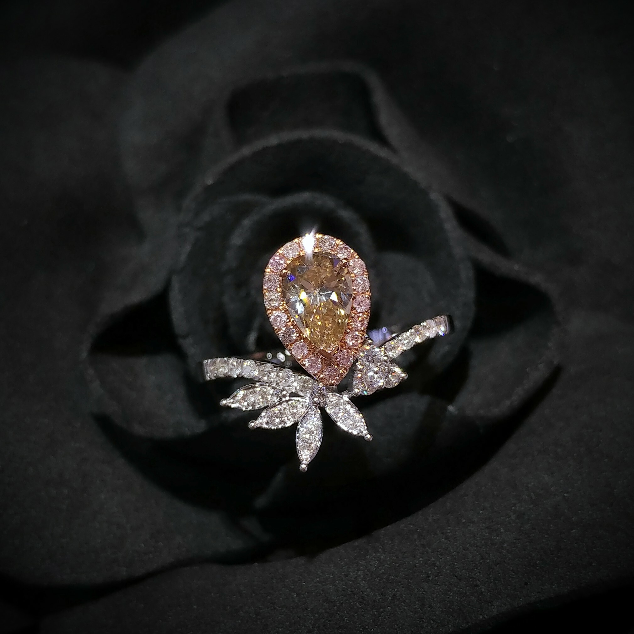 18K Gold 0.54ct Fancy Champagne Pear Shaped Diamond Ring