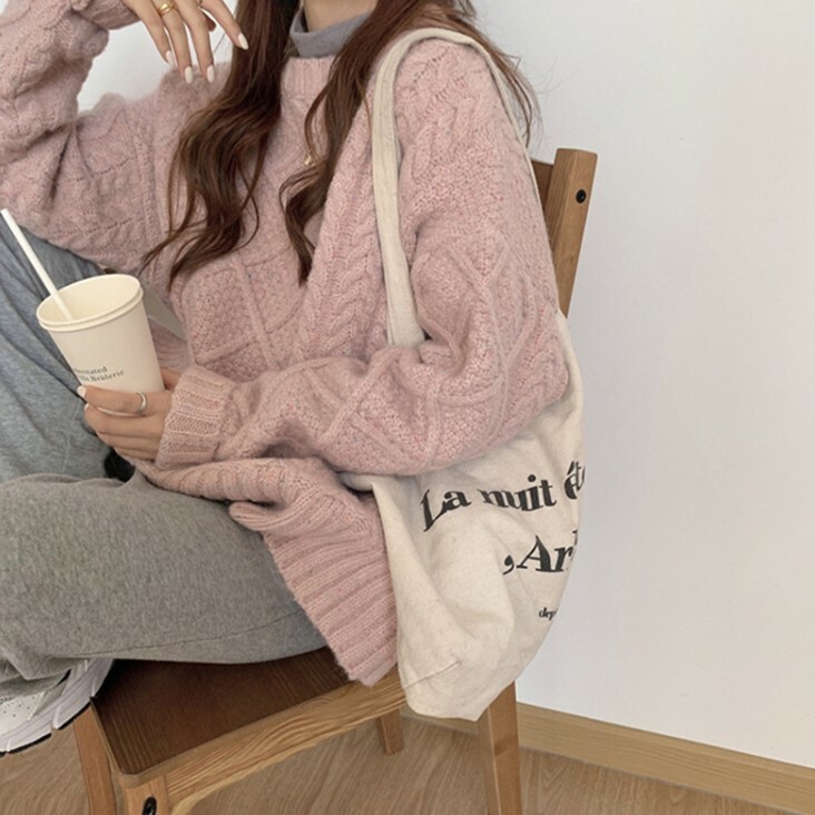 ᴷᴼᴿᴱᴬ 🇰🇷 <現貨>森系女孩粗麻花針織圓領毛衣（三色）