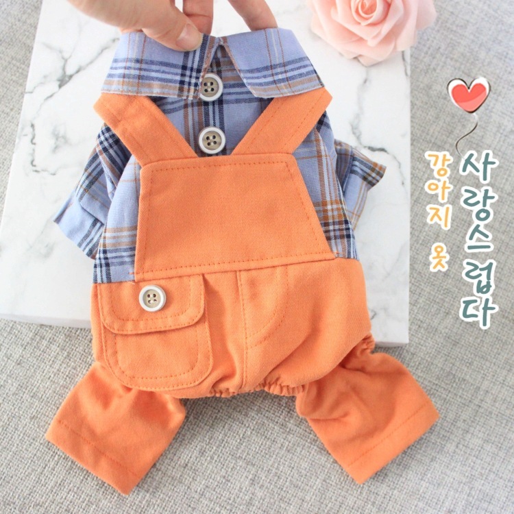 宠物衣服 格子衬衫背带裤