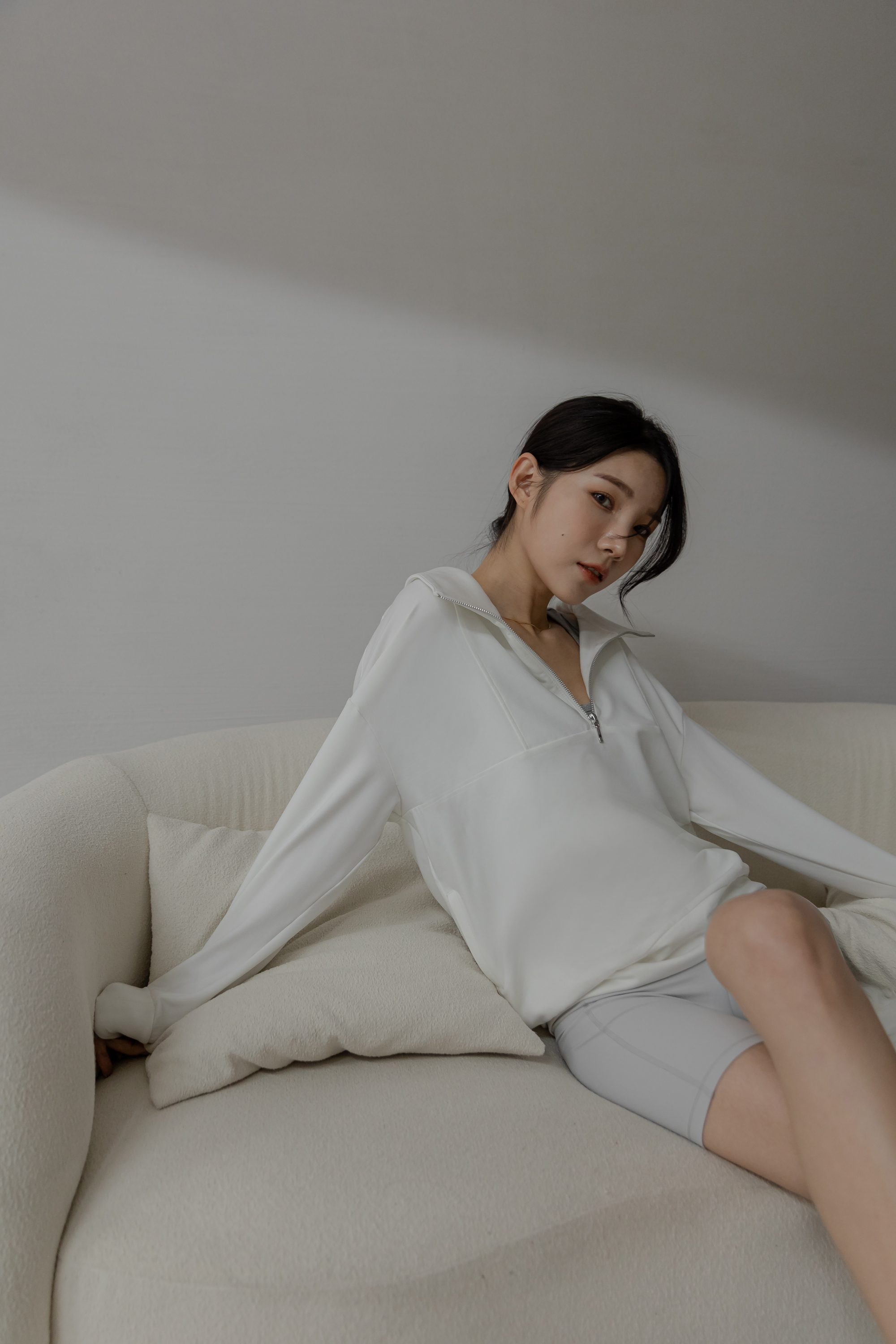 磨毛感寬鬆Half zipper Tee- White