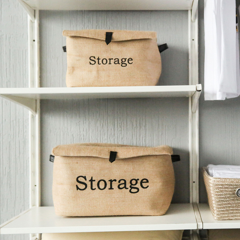 《1415》復古麻質收納有蓋摺疊箱