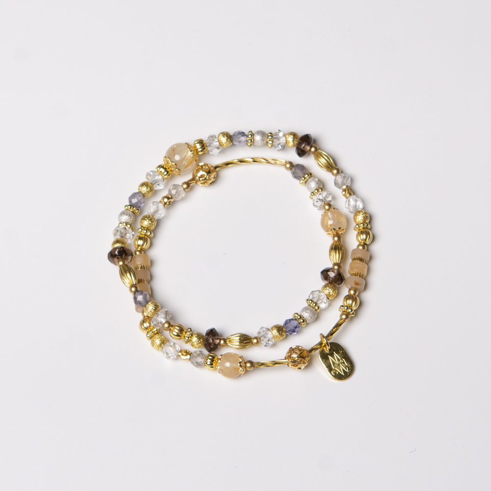 璀璨水晶燈之夢｜C1386鈦晶黃玉白水晶雙圈手鍊