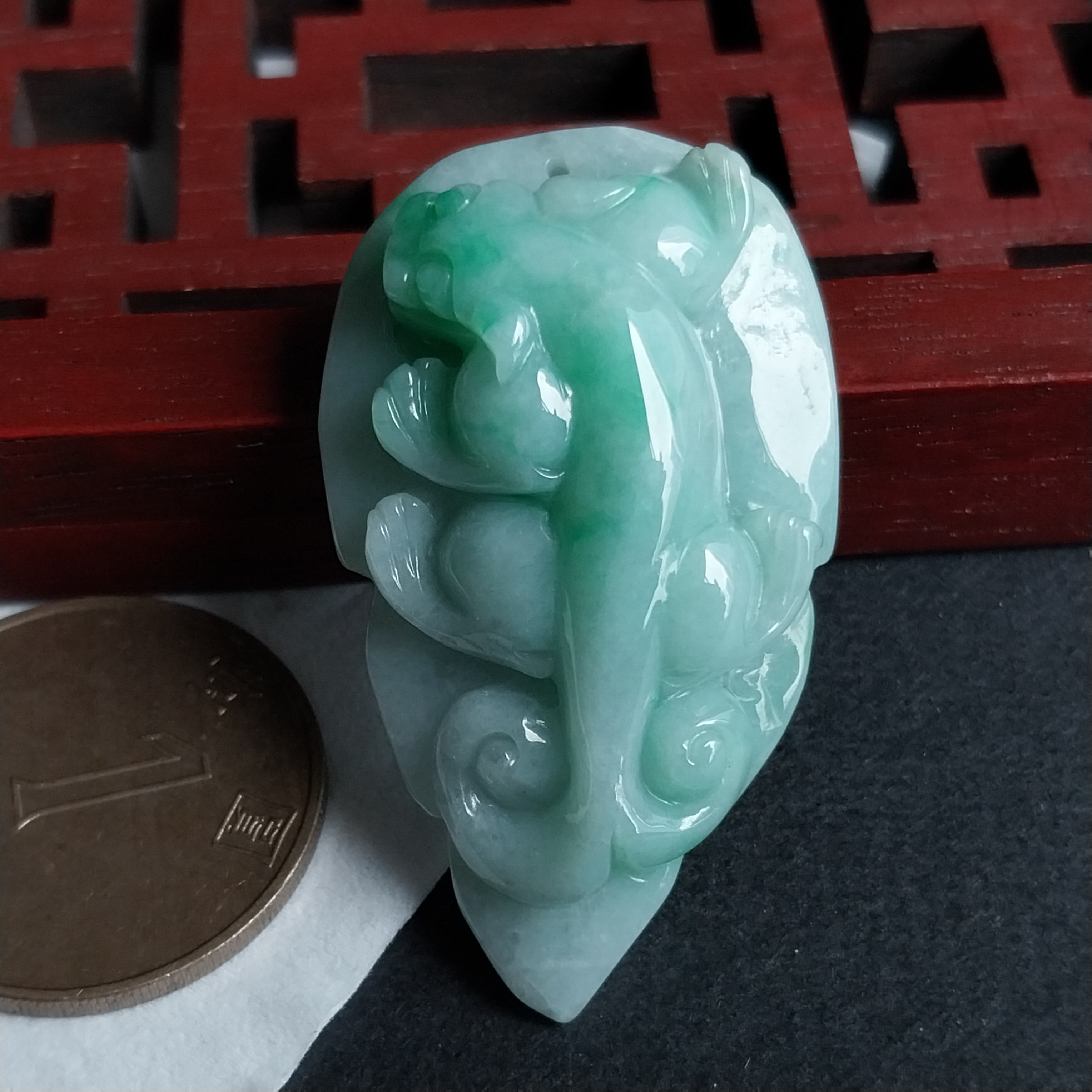 冰糯飄綠特色貔貅吊墜, 天然翡翠A玉, 緬甸玉, Jade, Jadeite