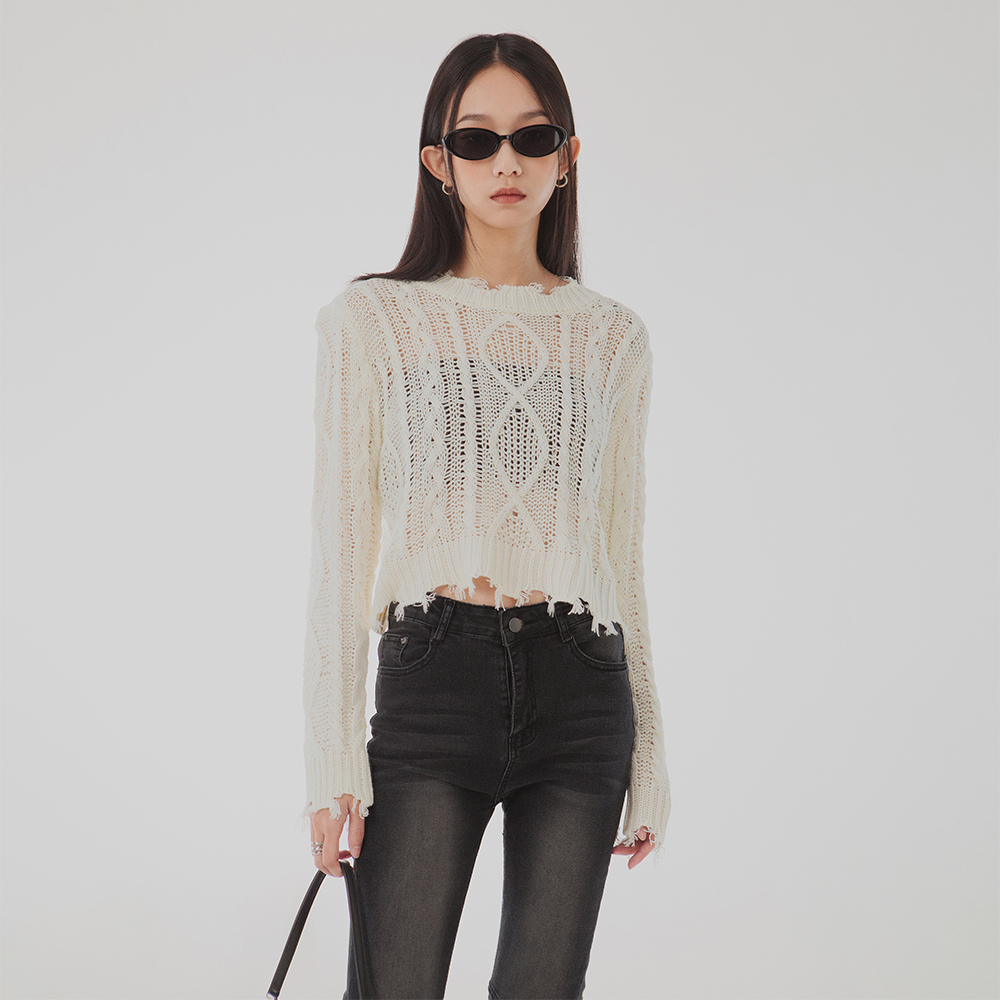 麻花短版針織衫