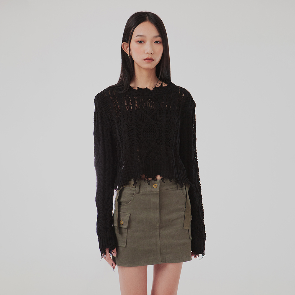 麻花短版針織衫