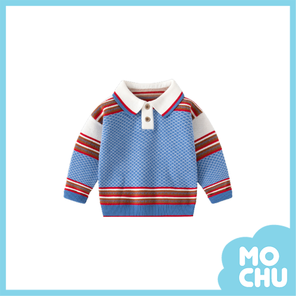 翻領拼色條紋毛衣(兩色)