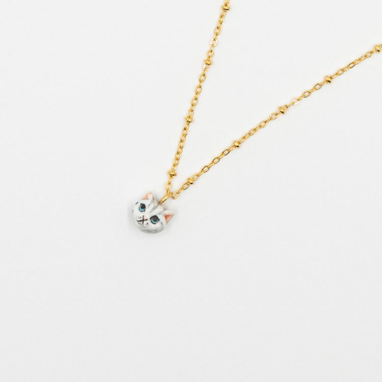 NACH 簡約灰貓瓷項鍊