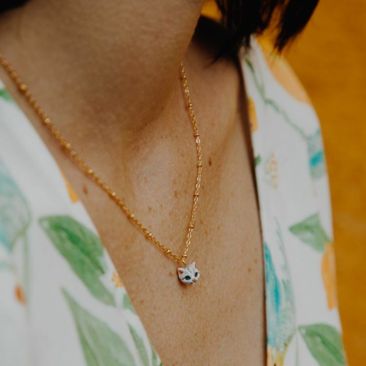 NACH 簡約灰貓瓷項鍊