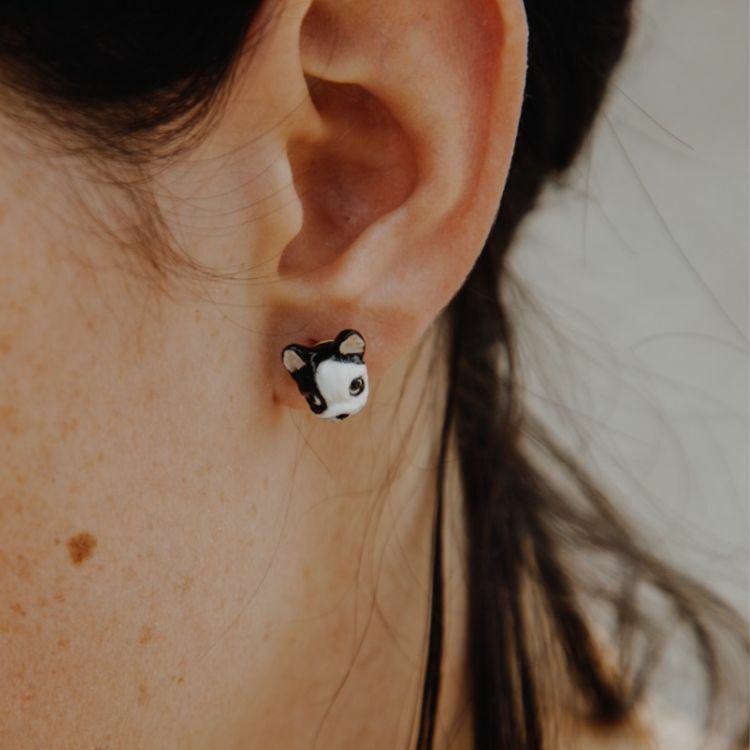 NACH 法國鬥牛犬貼耳瓷耳環