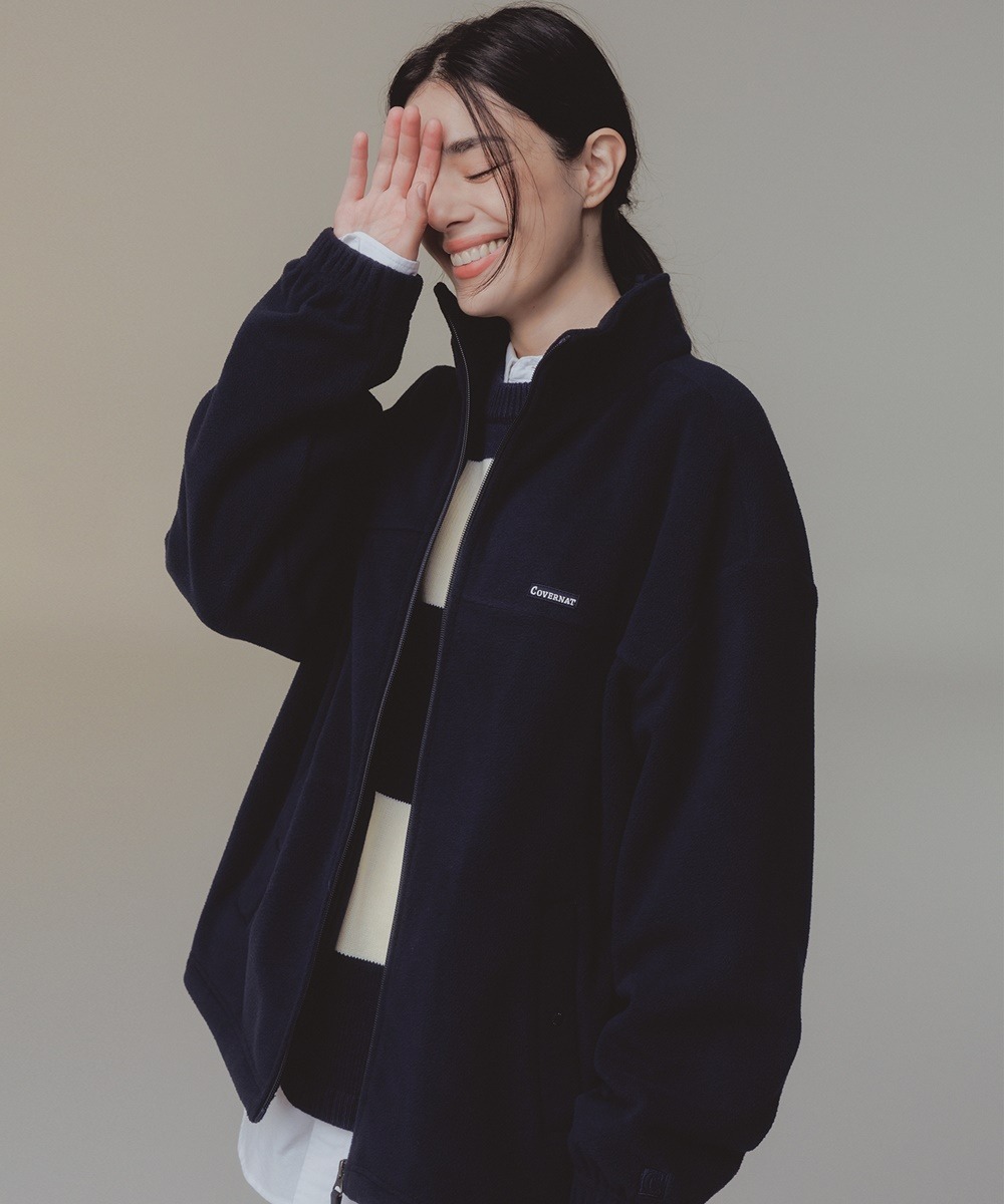 COVERNAT 抓絨拉鍊夾克 海軍藍