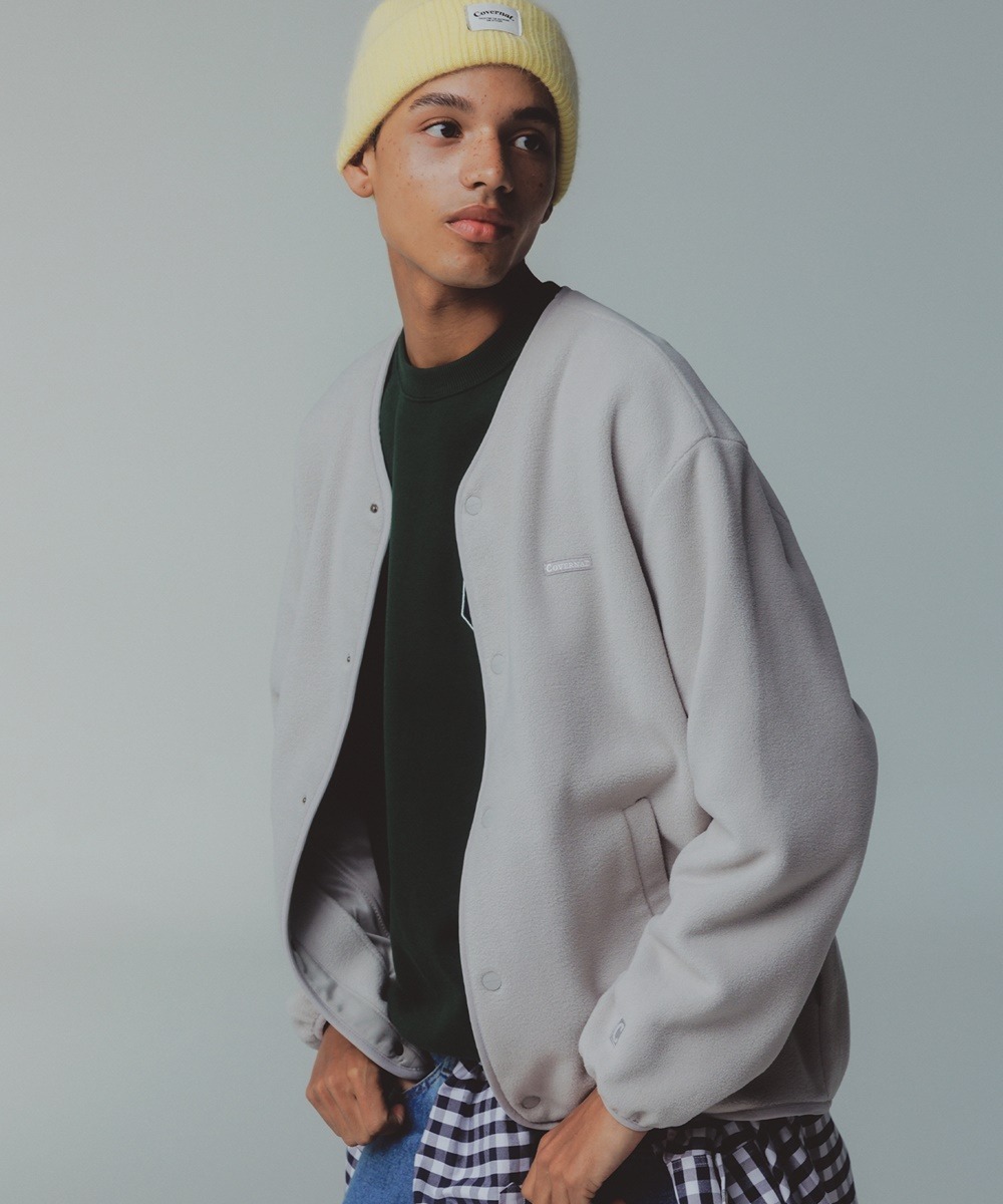 COVERNAT 抓絨無領夾克 淺灰色