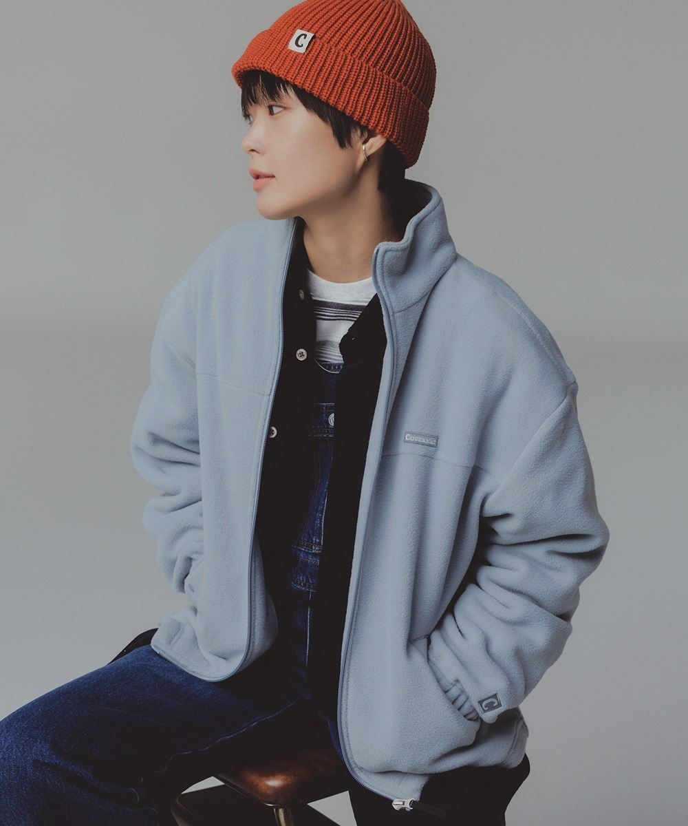 COVERNAT 抓絨拉鍊夾克 天藍色