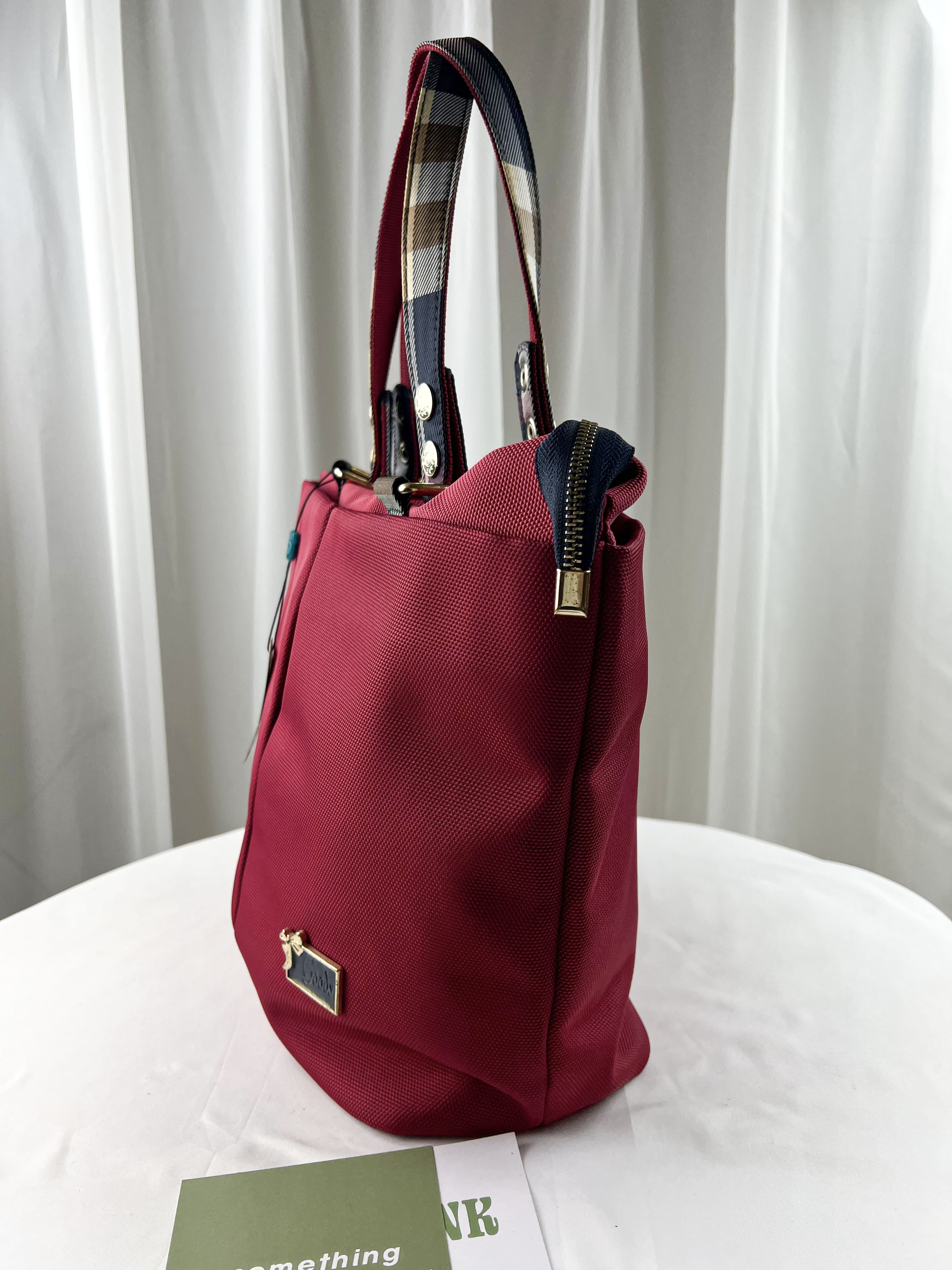 GOODS 紅格紋拼色防潑水手提包 / 側背包 #2628