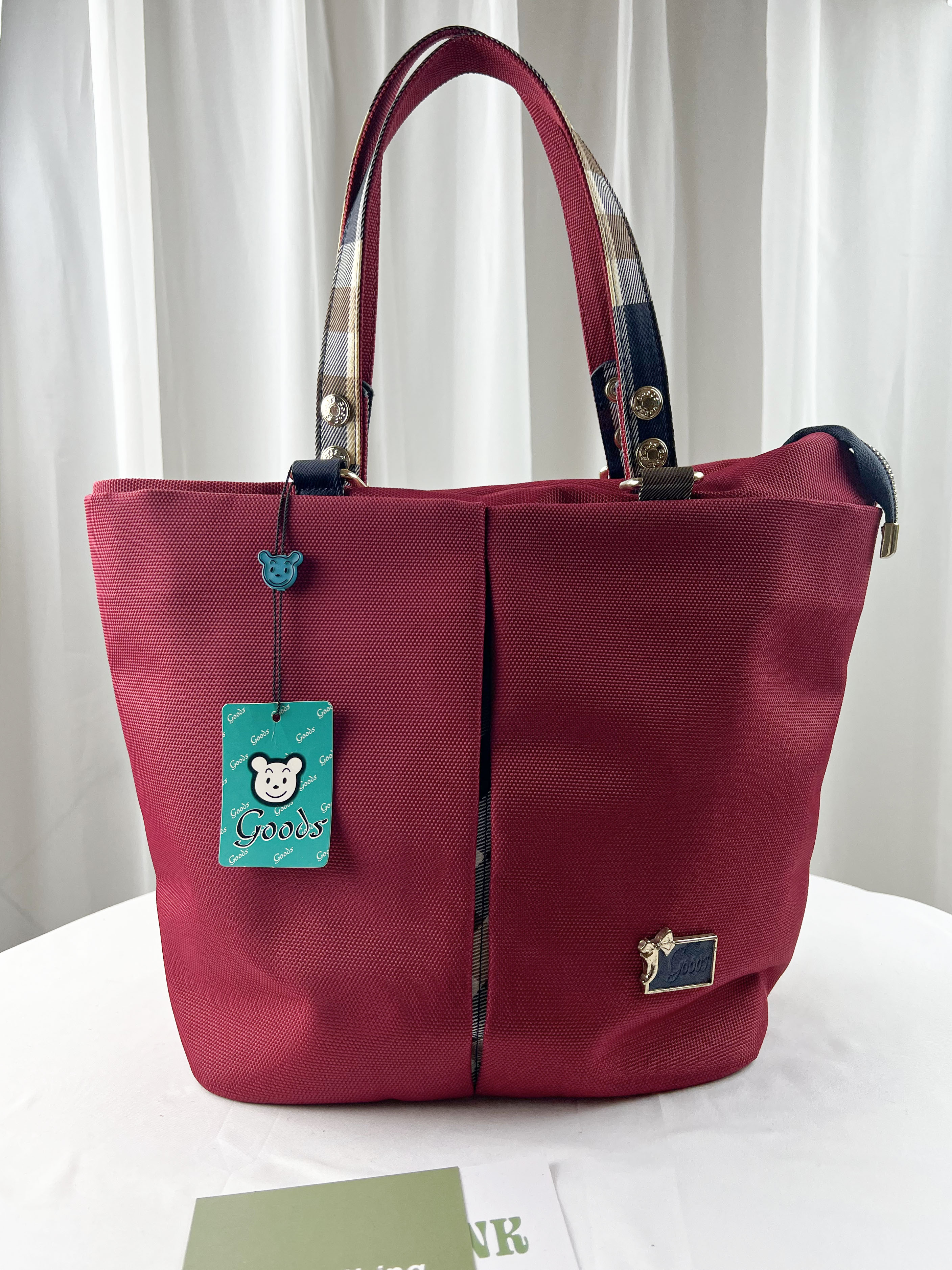 GOODS 紅格紋拼色防潑水手提包 / 側背包 #2628