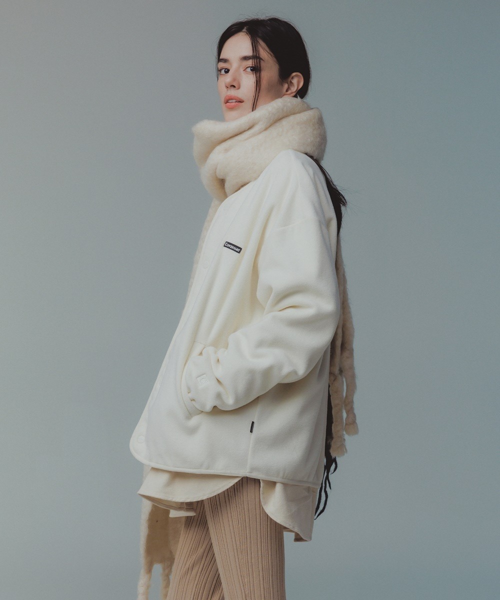 COVERNAT 抓絨無領夾克 象牙色