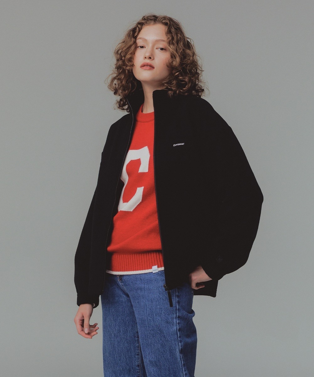 COVERNAT 抓絨拉鍊夾克 黑色